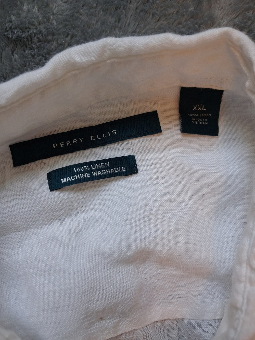 Men's Perry Ellis Short-Sleeve Linen Button Down Shirt White XXL - Picture 3 of 5